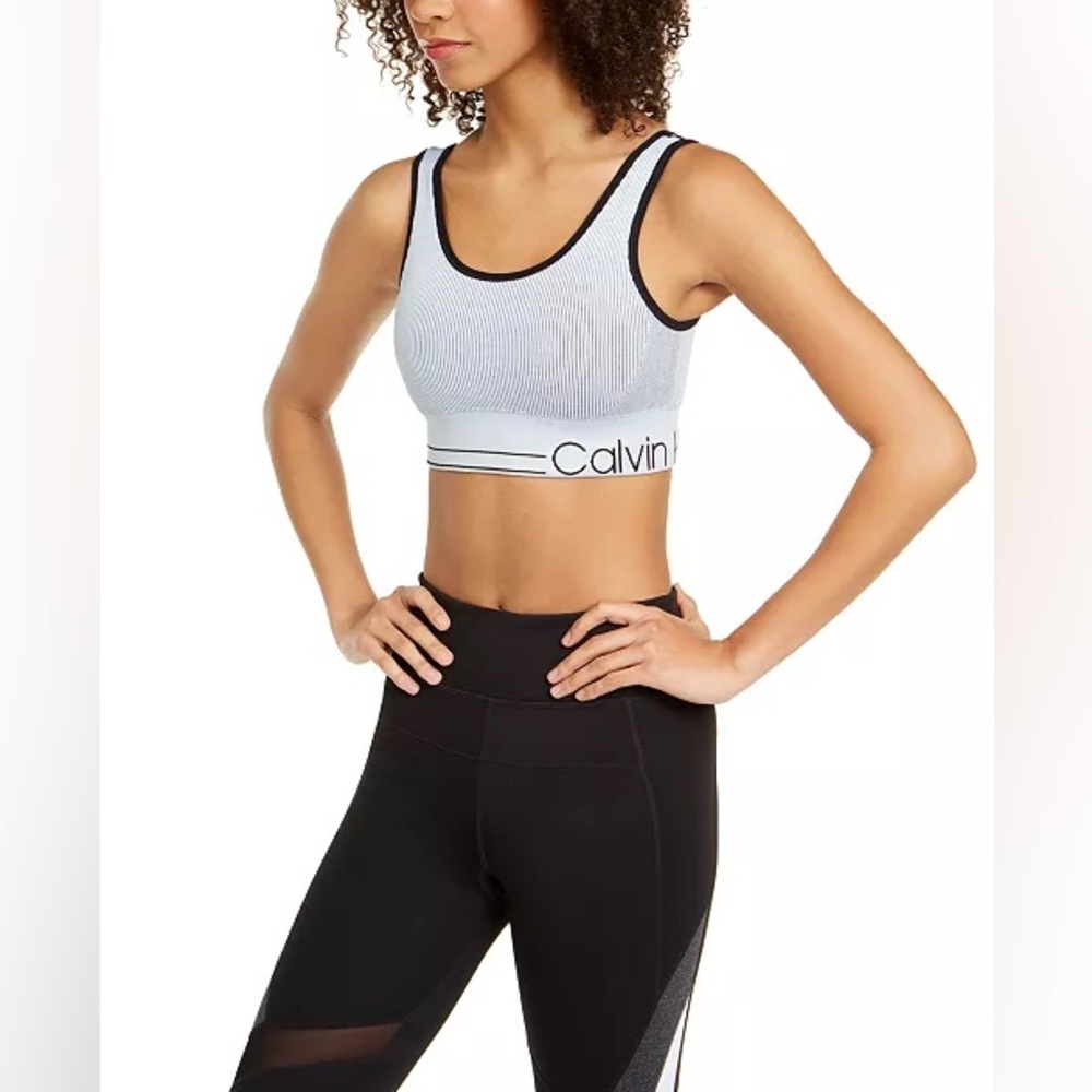Calvin Klein performance Logo Ribbed sports yoga gym workout pilates Bra – M